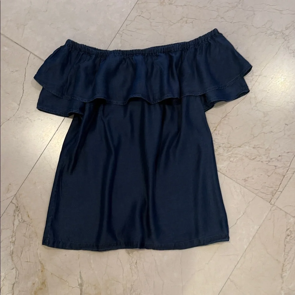 Halston Heritage Navy Ruffle Tube Top - Picture 1 of 11